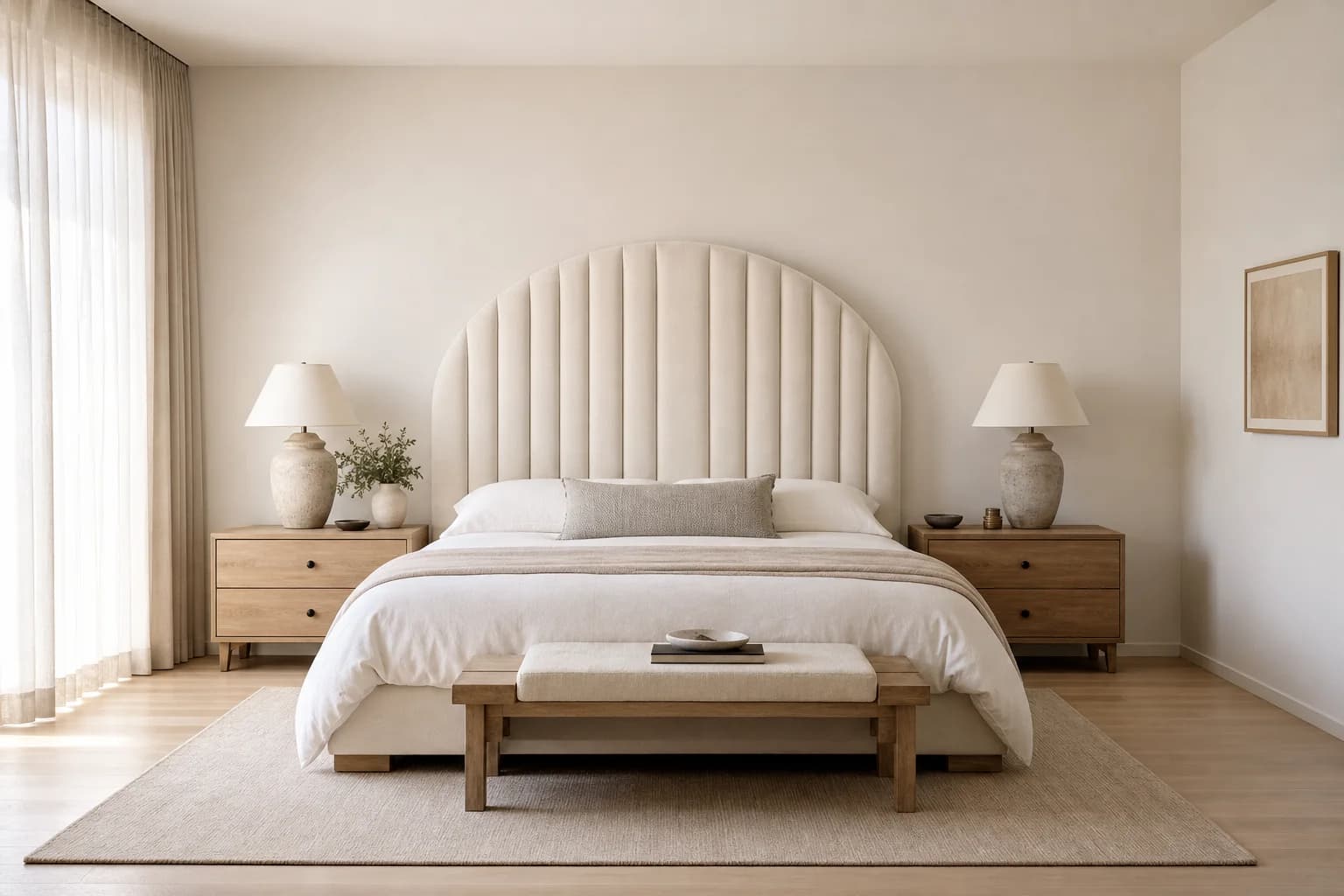 The Arc bed against an off-white wall